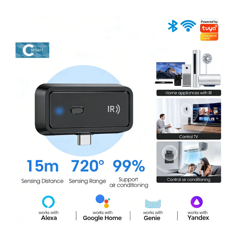 

Умный Wi-Fi ИК-пульт дистанционного управления, универсальный для телевизора, кондиционера, приложение Tuya Smart Life, голосовое управление с Alexa/Google Home, 15 м.