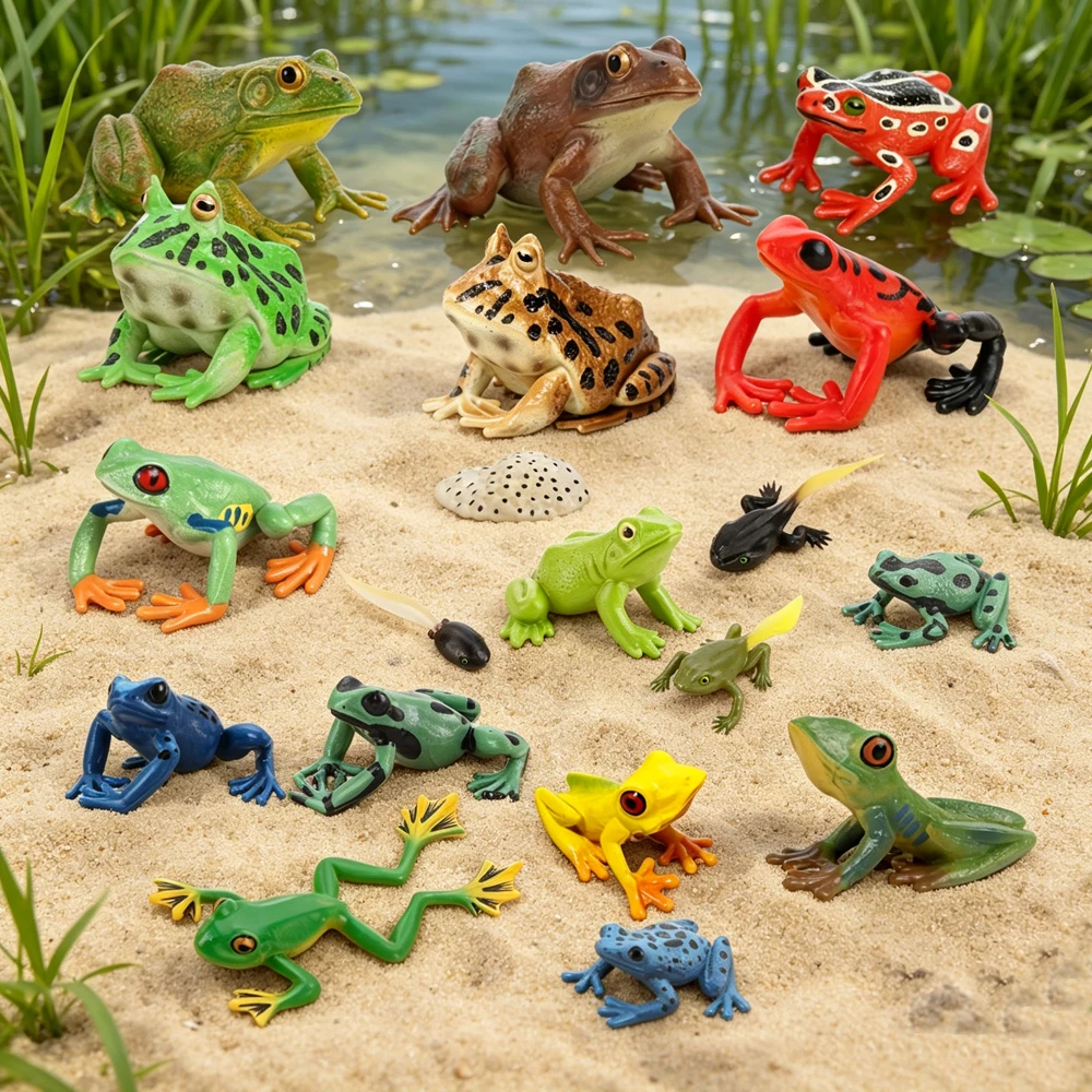 

Realistic Colorful Dart Frogs Tree Frog Rainforest Animal Figurine Plastic Static Model Tadpole Simulation Toy Cake Decor Party
