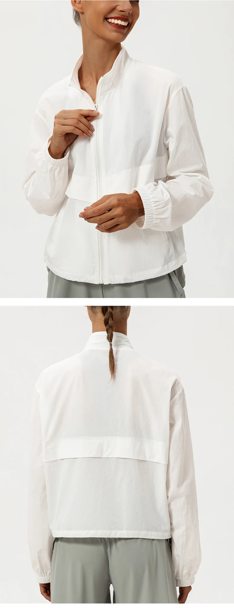 Outdoor-Sport-Windjacke für Damen, locker geschnittener, lässiger Yoga-Anzug mit Reißverschluss, Stehkragen, Laufjacke, Fitness-Windjacke, winddicht – Detail 17