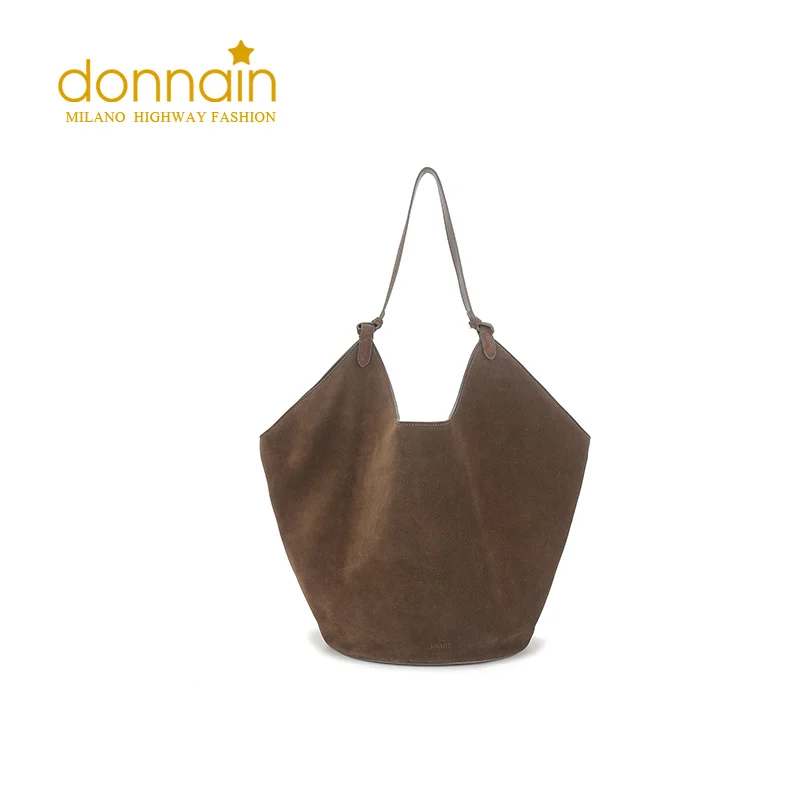 

DONNAIN Cow Suede Bucket Bag Women Genuine Leather Shoulder Tote Bags Large Capacity Frosted Cowhide Casual Commuting Handbag