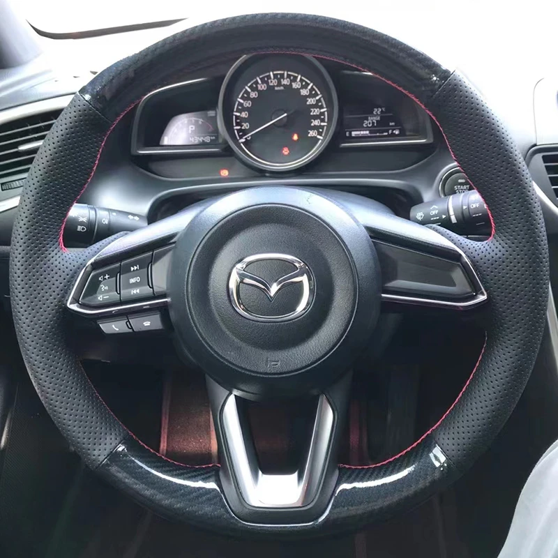 

Hand-Stitched Nappa leather Carbon Fiber Car Steering Wheel Cover For Mazda 3 Axela 2017-2018 Mazda 6 Atenza CX-3 CX-5