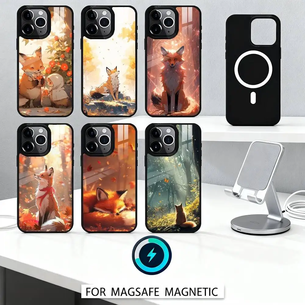 

C-Cute fox drawings cartoon Phone Case Magnetic For iPhone17 16 15 14 13 12 Pro Max For Magsafe Wireless Charging Cover