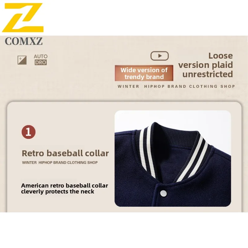  سترة بيسبول كلاسيكية للرجال من COMXZ معطف خريفي على الطراز الأمريكي مقاوم للرياح ومقاوم للماء ومطرز ملابس خروج كبيرة الحجم #3
