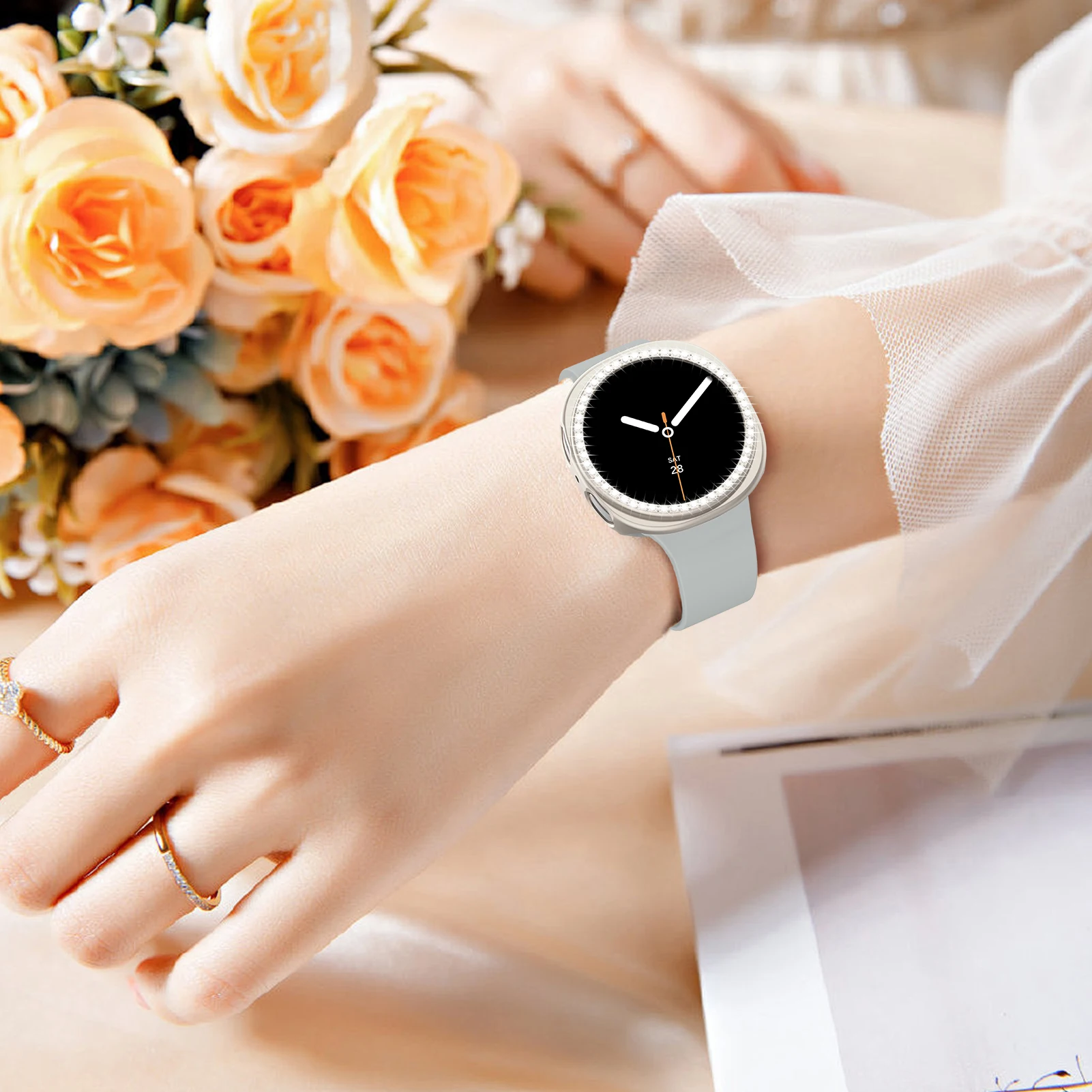 حافظة ماسية لساعة سامسونج جالاكسي 8 40 مللي متر غطاء حماية مجوف ملحقات الساعة الذكية لساعة جالاكسي 8 44 مللي متر غطاء ممتص للصدمات