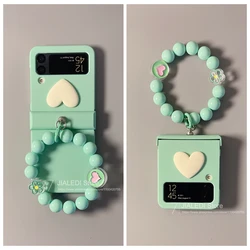 Cute Beads Bracelet Love Hinge Phone case For Samsung Galaxy Z Flip 3 4 5 6 7 Hand Chain Cover