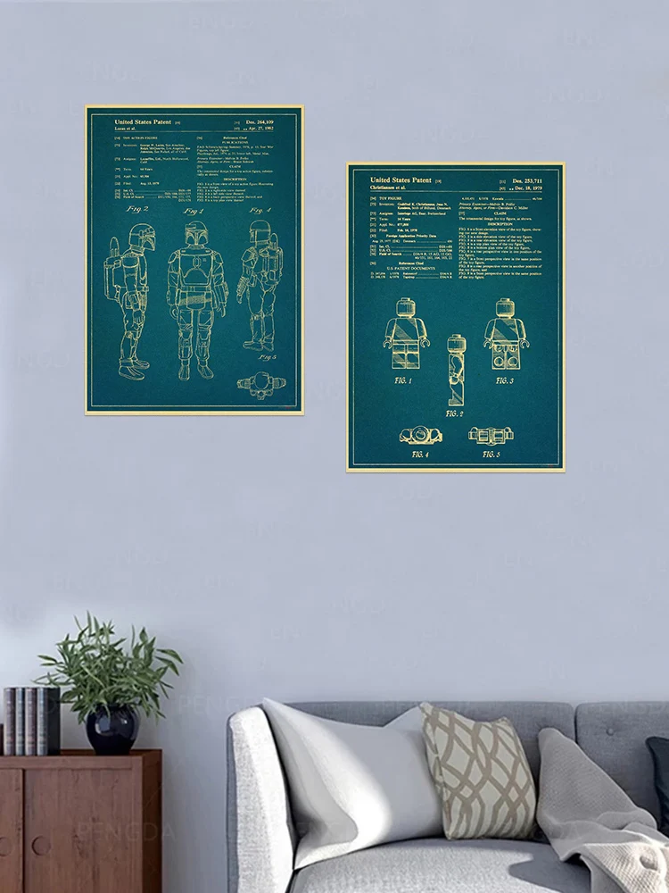 Vintage Blueprint Wall Poster Engine Biplane Patent Kraft Poster Motor Parts Pictures Bicycles Art Prints Nordic Home Decoration