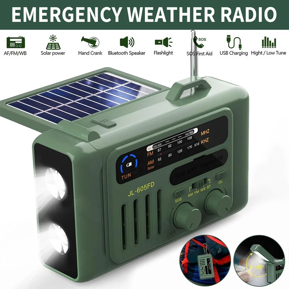 Радио с рукояткой, многофункциональное зарядное устройство Power Bank, Bluetooth-динамик, радио, компактное аварийное метеорологическое радио для отключения электроэнергии