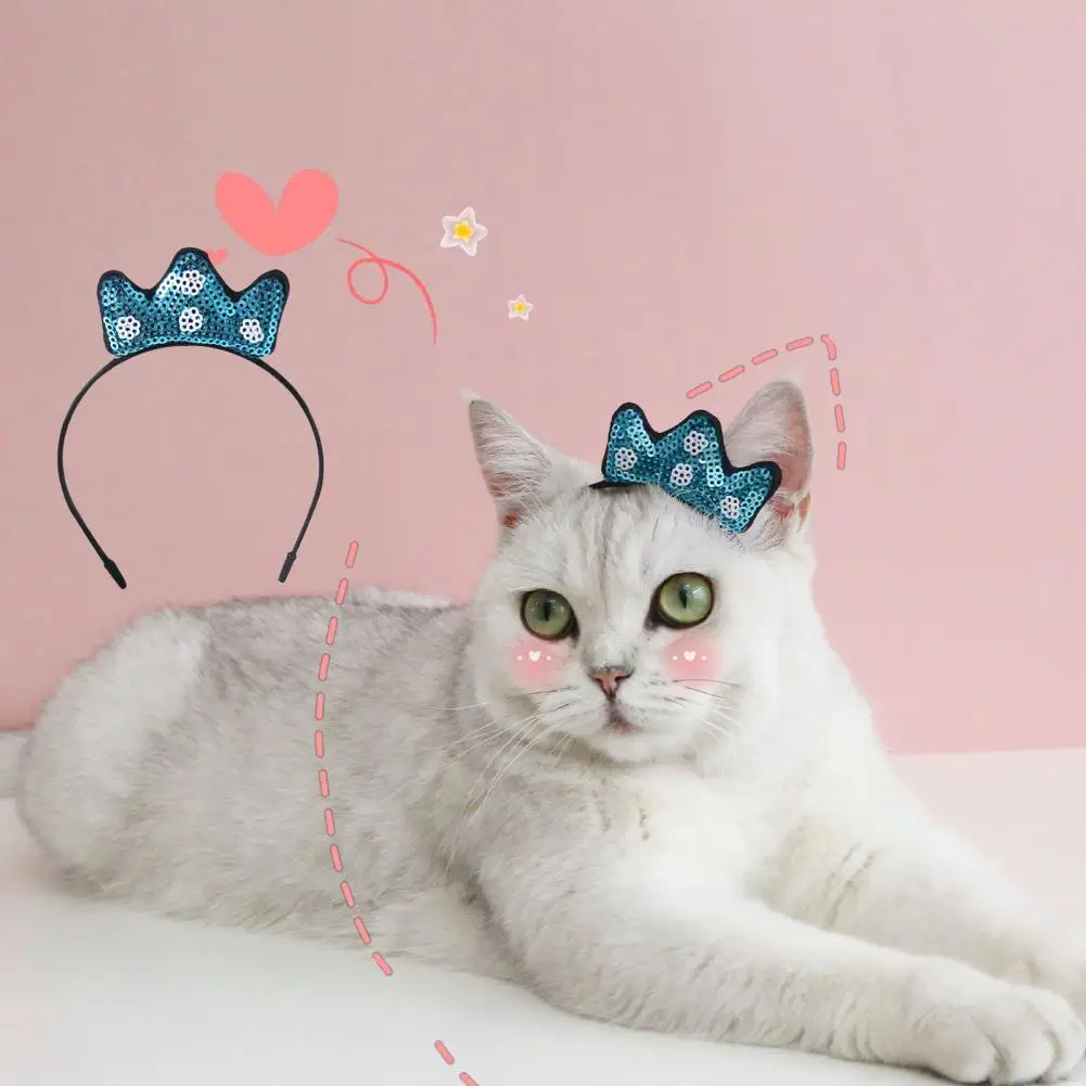 Delicate Small Cats Princess Crown Style Hair Hoop Decor 4 Colors Cat Crown Headdress Friendly to Skin Pet Accessories