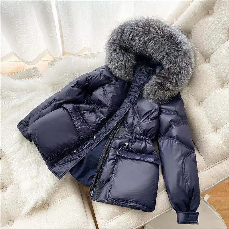 

Female Winter Autumn Tops Coat Cotton-padded Clothes Fur Collar Glossy Hooded Thicken Warm Retro Simple Minority Versatile Thin
