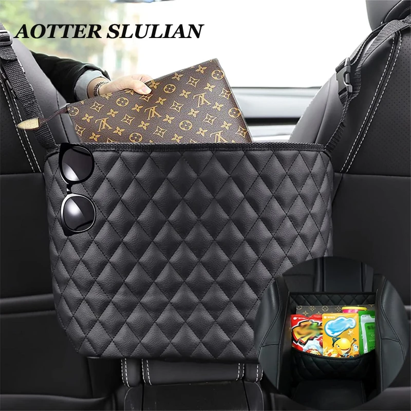 Car Large Capacity Storage Bag Middle Seat Storage Net Pocket Handbag Purse Holder Leather Seat Back Mesh Organizer For Driver