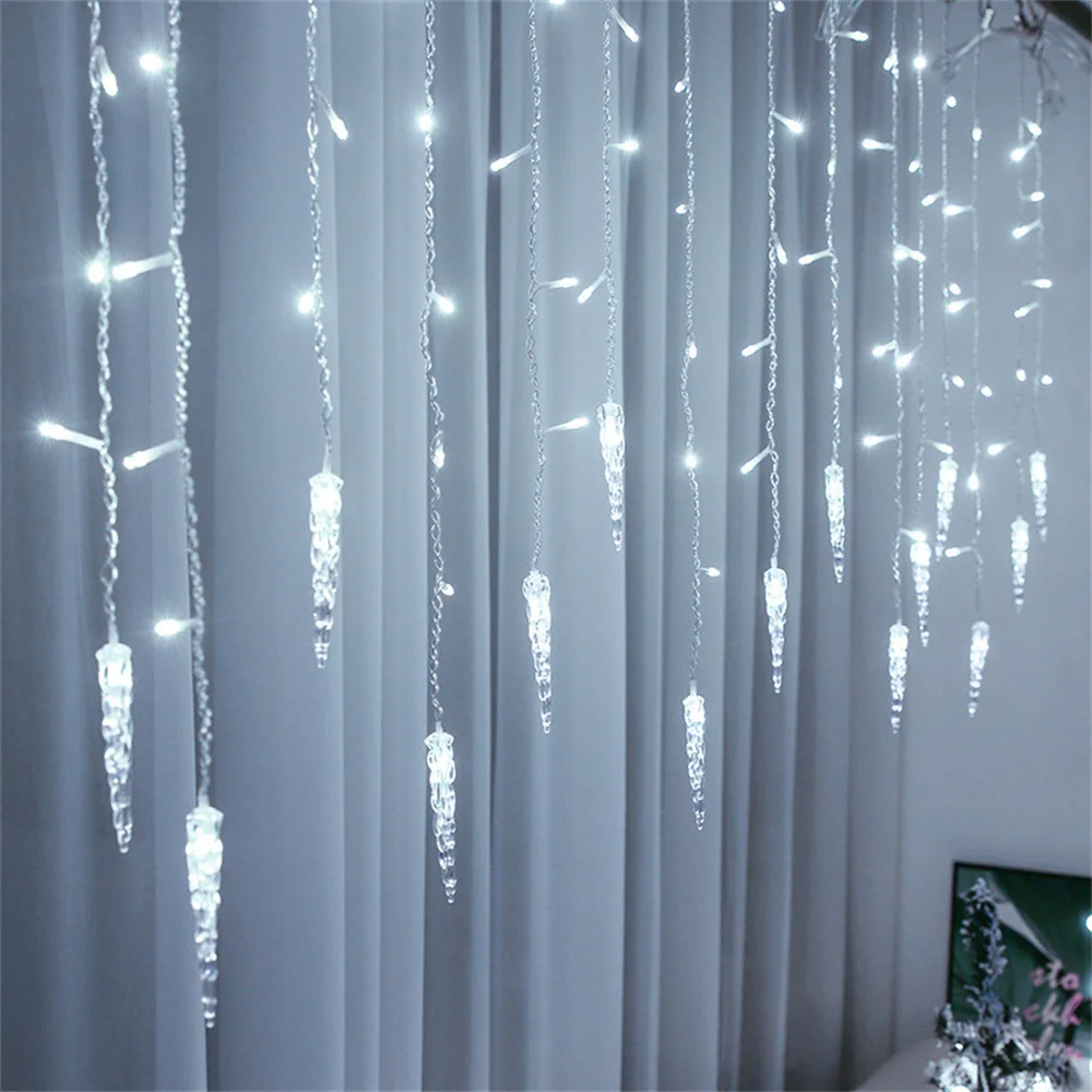 EU/US ปลั๊ก 4M 96 LEDs Icicle Curtain String Light AC100-240V ในร่มกลางแจ้ง Fairy ตกแต่ง Garland PARTY,คลับ