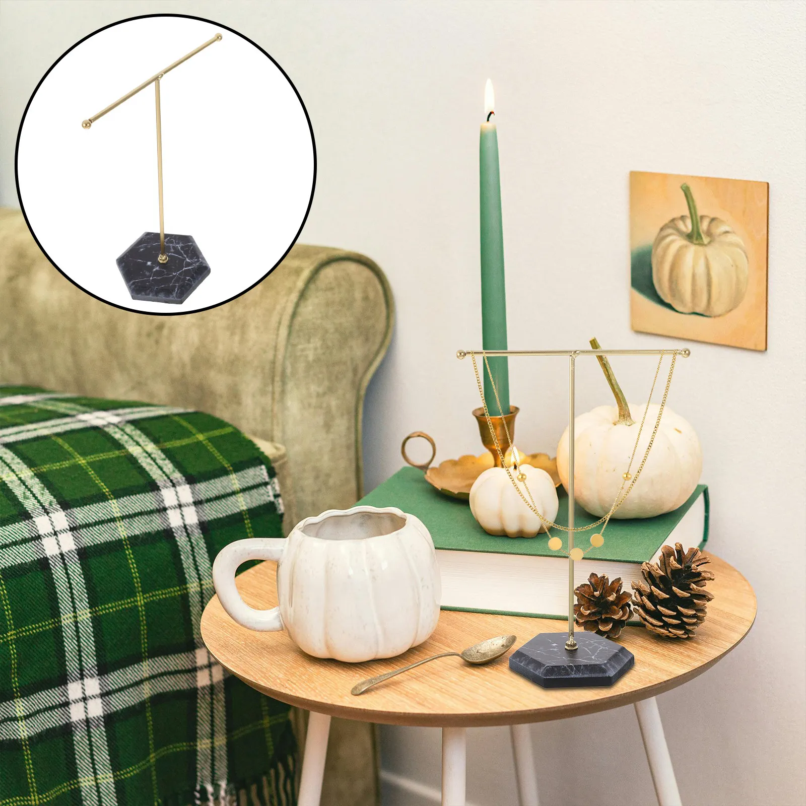 

2Pcs Jewelry Organizer T Shaped Display Stand Marble Base Necklace Bracelet Holder Tabletop Jewelry Storage Organizer for Home