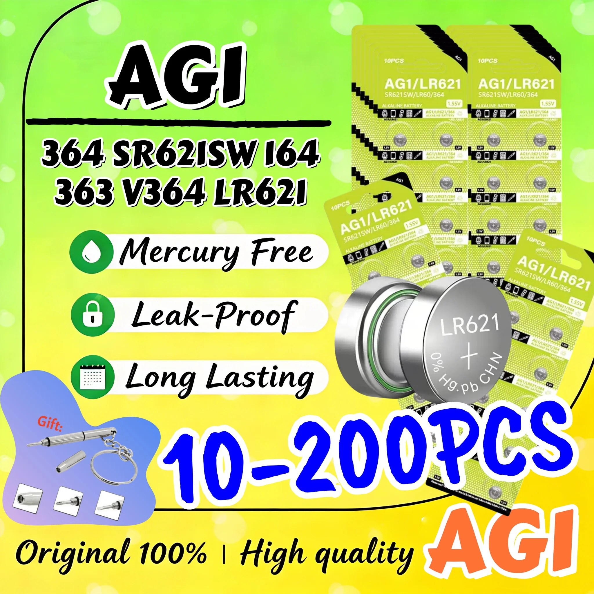 10-200PCS AG1 LR621 Button Cell Batteries G1A LR60 L621 LR620 164 362 Alkaline Watch Calculators Toy LED Light Coin Cell Battery