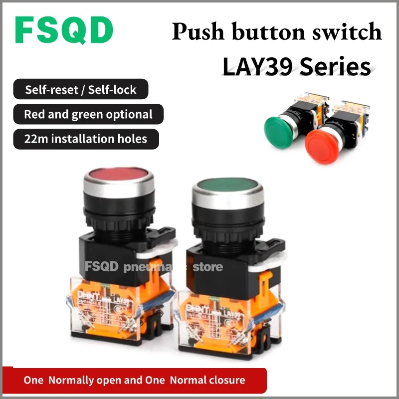 220V 24V 380V  Self-resetting Push Button Switch LAY39B LA38-11BN 11BNZS 11BND Self-locking power start stop with light