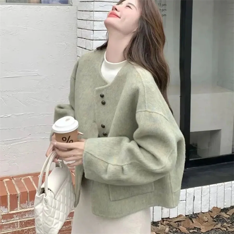 Automne hiver nouveau 2026 haute qualité mode court Double face velours laine manteau femmes décontracté laine manteau femme veste hauts