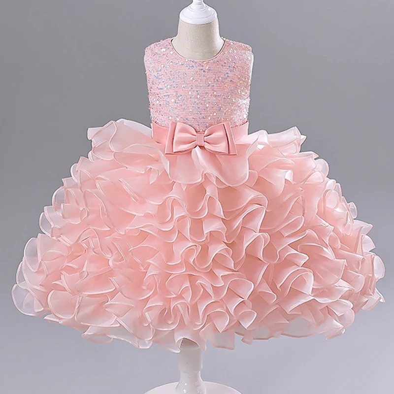 

New Children's Dress Piano Performance Princess Skirt Sequin Mesh Bow Puffy Skirt Multi-Layer Sleeveless Ballet Skirt