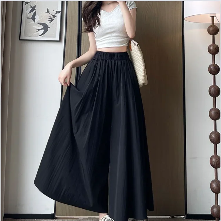 2024 Summer New Arrival High Waist Loose and Slimming Pleated Solid Color Casual Long Skirt for Women