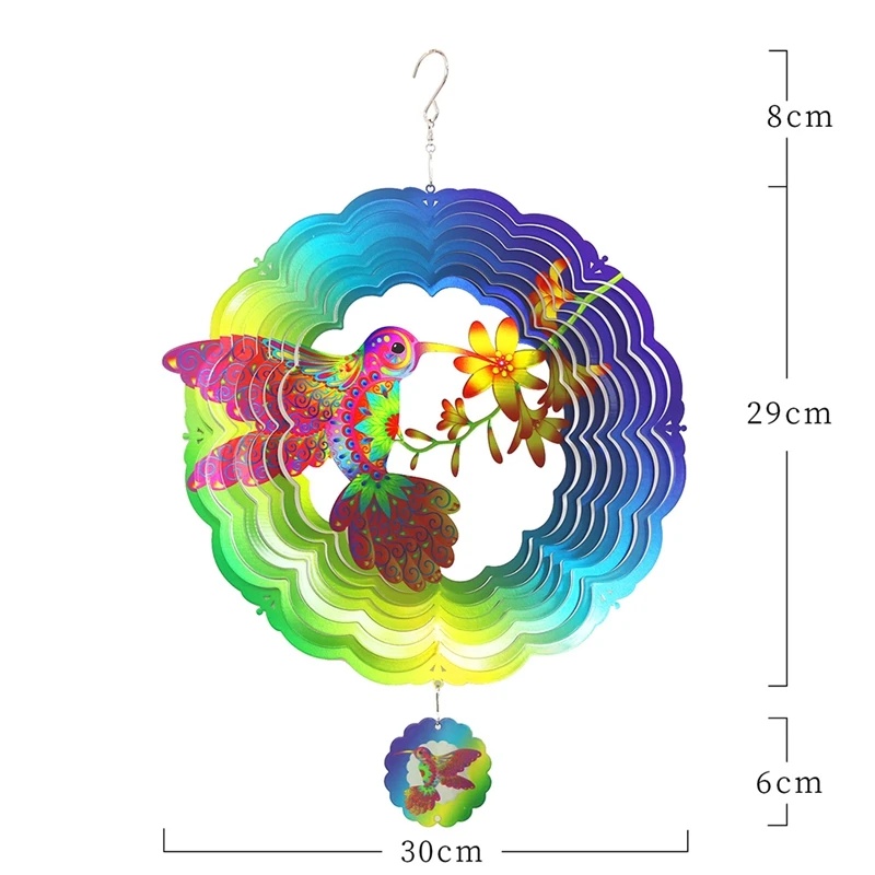 กระดิ่งลมหมุนได้แบบ3D สำหรับตกแต่งสวนพร้อมจี้รูปนกสีส้มสำหรับตกแต่งสวน