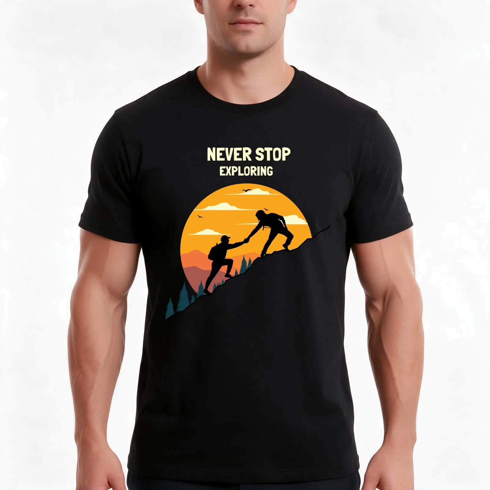 Never Stop Exploring for Hiking T-Shirt Summer Casual Cotton Tee Oversized Streetwear Tops Vintage Graphic Print 100% Cotton