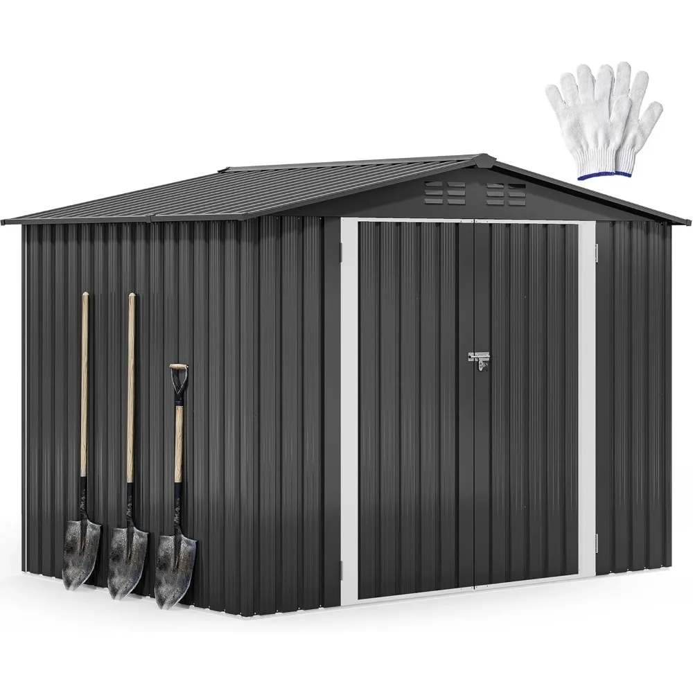 8'x6' Large Metal Outdoor Storage Shed, Heavy Duty Tool Storage Sheds for Backyard Patio Lawn - Ideal for Bicycles, Garden Tools