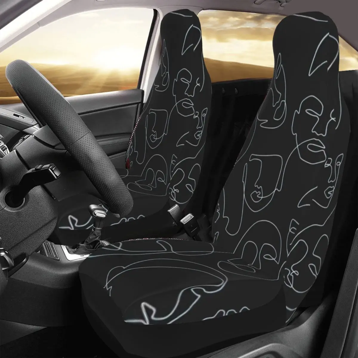 

The People Line Art Car Seat Cover Custom Printing Universal Front Protector Accessories Cushion Set