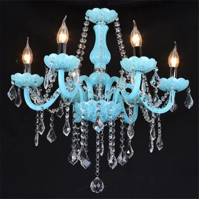 

FAIRY European Blue Crystal Chandelier Luxury Candle Living Room Restaurant Bedroom Villa Hotel Clothing Store KTV Pendent Lamp