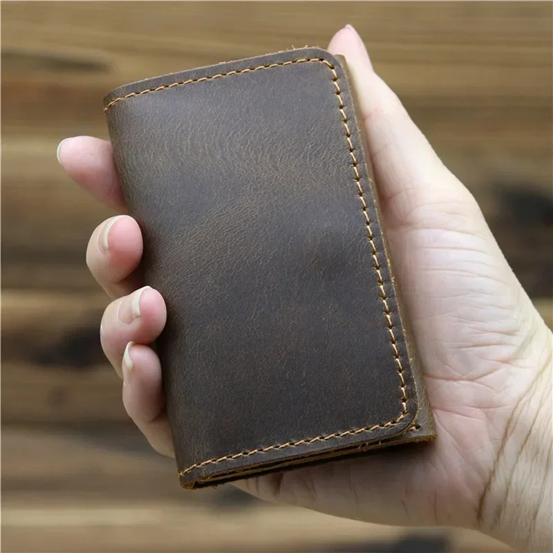 Handmade Vintage  Leather Men Wallet Men Purse Cowhide Leather Short Card Wallet for Male Money Clips Money Bags New