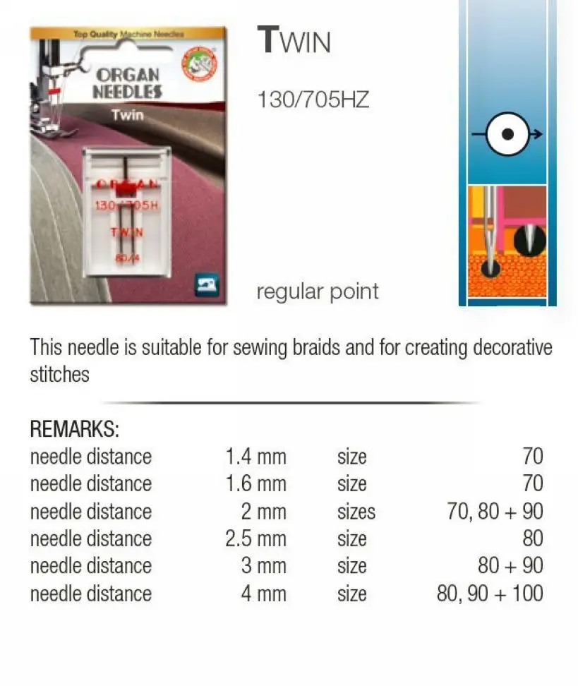 Organ Needles 130/705H Twin needle 80/4MM 100/6MM Domestic Sewing Machine Twin Needle