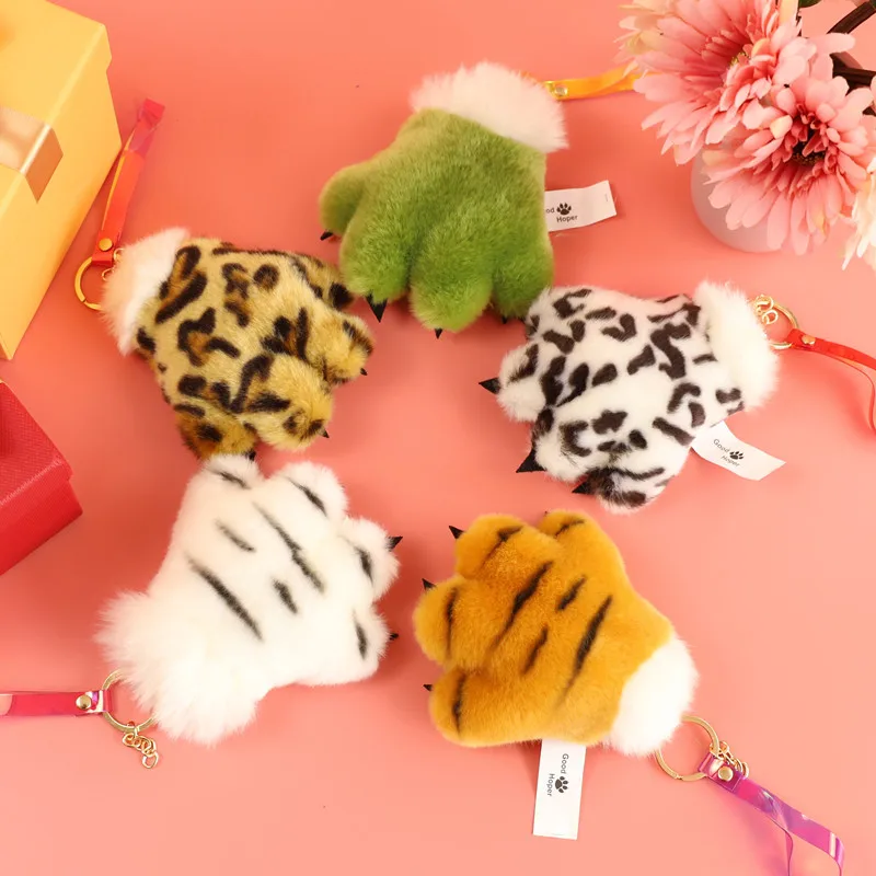 

1Pcs Plush Pompom Hair Ball Keyrings Cute Cartoon Tiger Paw Keychains For Women Men Soft Girls Gift Jewelry Handbag Key Chains