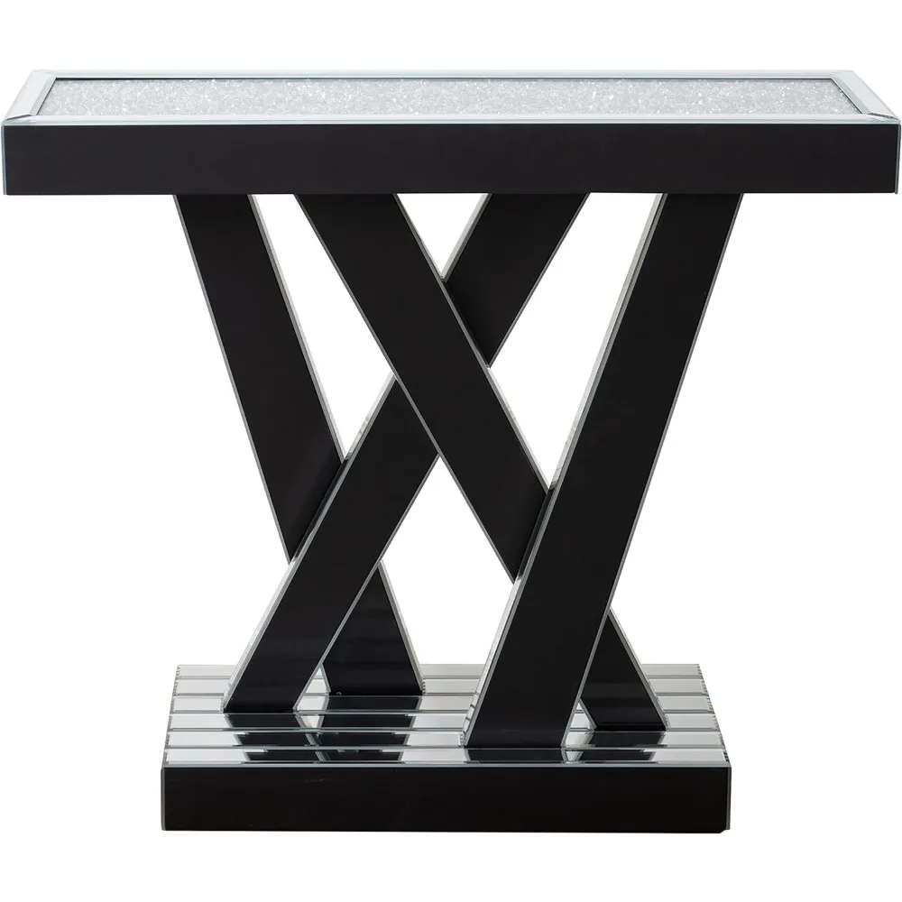 Mesa consola moderna con acabado de espejo, estilo Glam, incrustaciones de mesa de entrada plateadas con cristales brillantes triturados