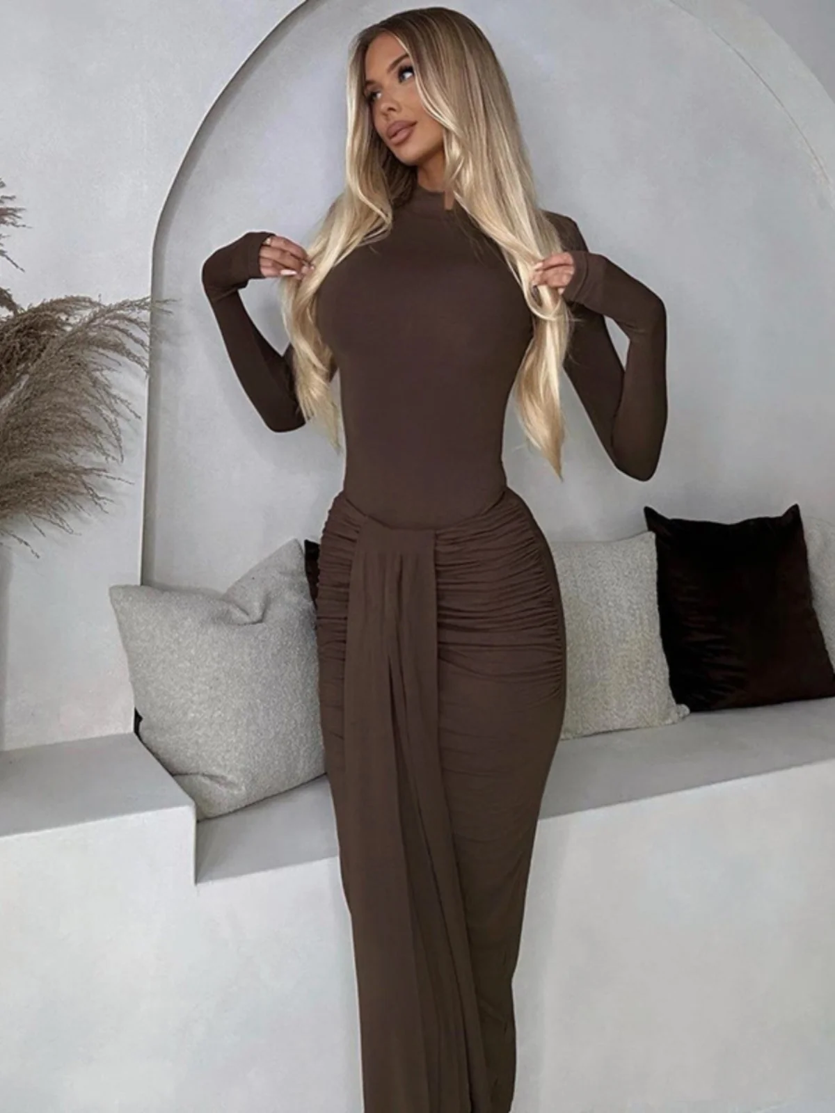 High Ne Long Sve Slim Fit Jumpsuit Women's Faion Ensemble One-Piece Suit Ele Workwear Student orm Alternative