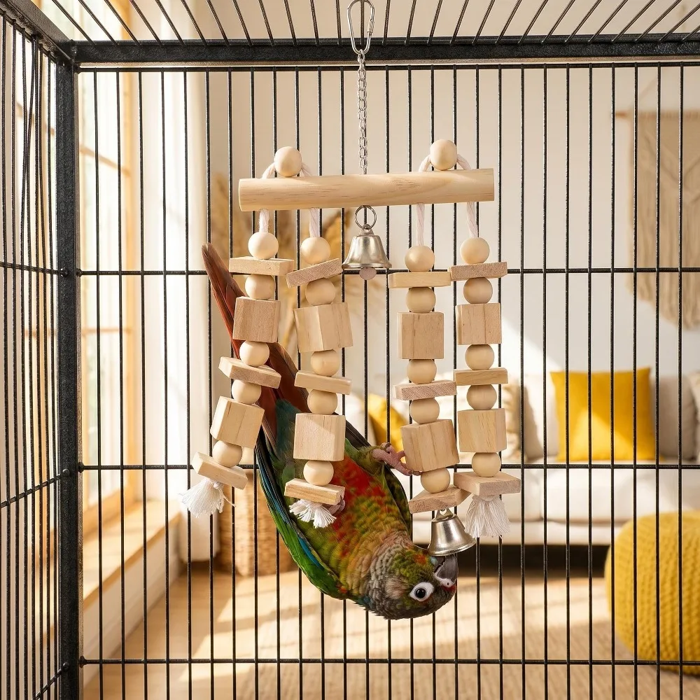 Papageienspielzeug für Käfige: Holz-Knabberblöcke, Hängeschaukeln, Kletter- und Kauspielzeug für Sittiche, Nymphensittiche und kleine Vögel – Detail 7