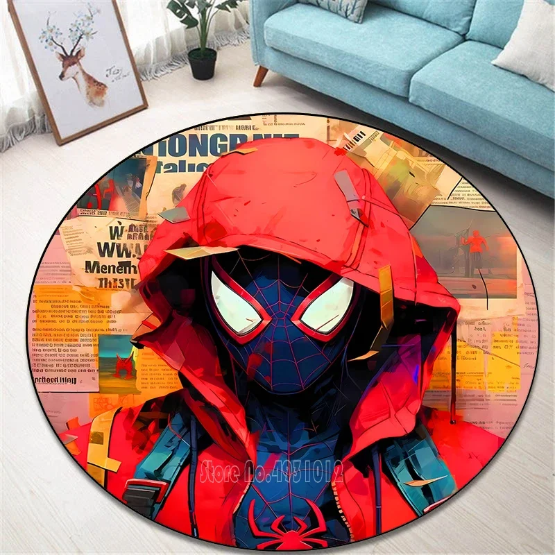   Avengers spiderman meninos tapete do bebê redondo 120cm rastejando jogo antiderrapante tapete para crianças quarto sala de estar decoração