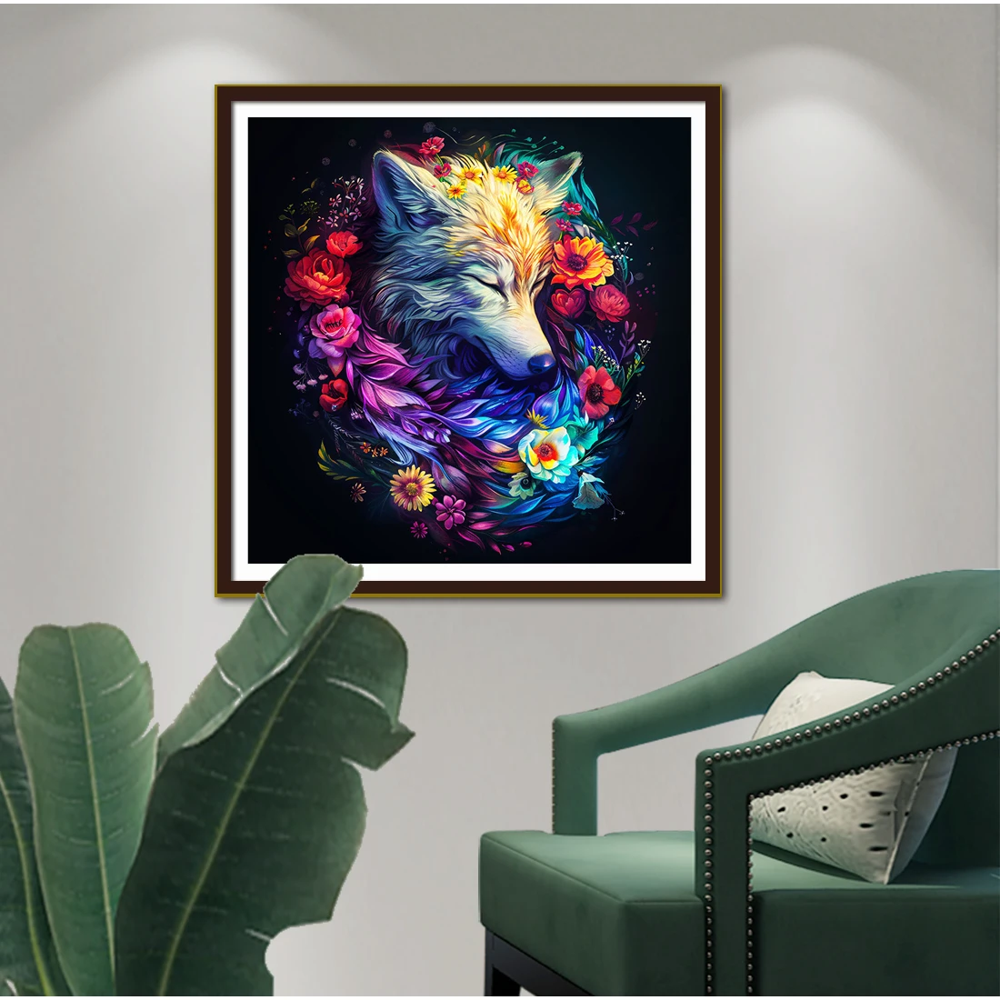Dreamy and Dazzling Floral Wreath Fox Pattern Cross-Stitch Kit, Handmade DIY Home Decor Painting, Square Style, 11Ct, Printed Embroidery Beginner-Friendly Material Package