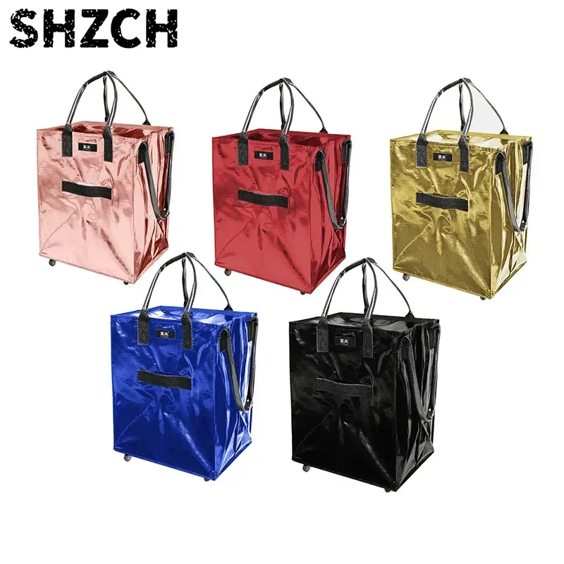 Outdoor Camping 3 Seconds Folding Colored Cart Bag Double Bearing Universal Wheel Double Layer Stable Bottom Plate Handcart Bags