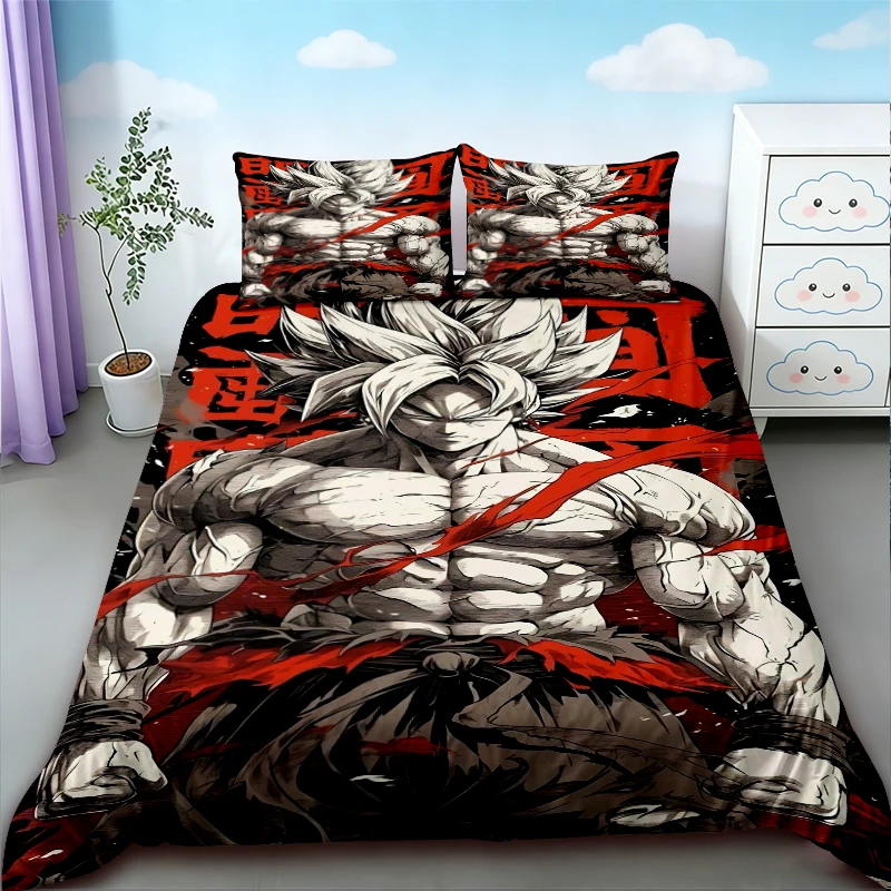 Детский комплект постельного белья с Гоку из аниме Dragon Ball: мягкий и удобный пододеяльник для спальни и общежития