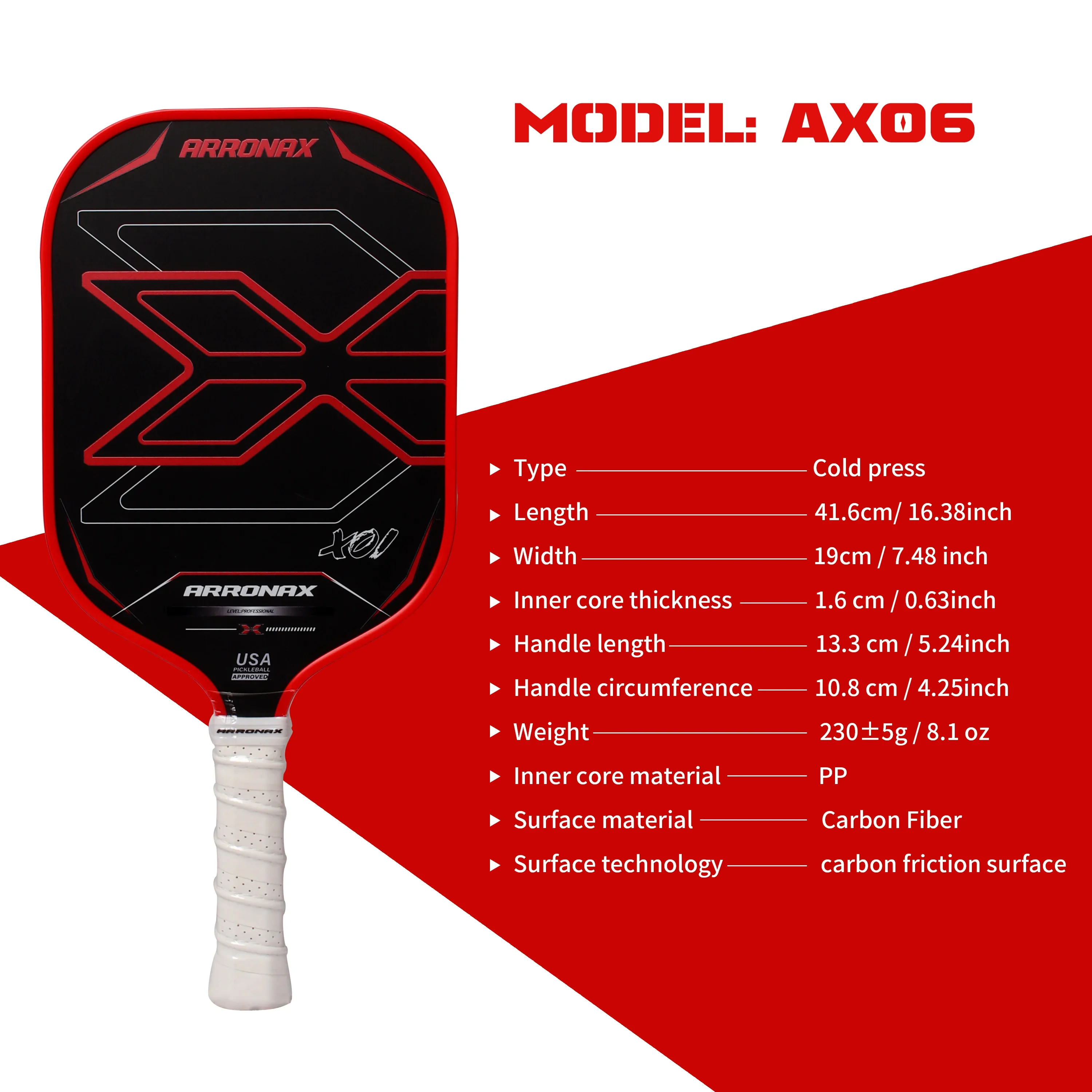 

Arronax Carbon Fiber Frosted Thickened Pickleball Paddle that Meets USA Certification,Professional Competition Rackets