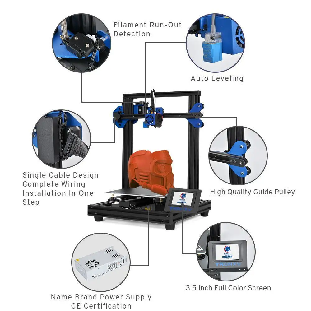 Tronxy-XY-2 PRO, impresora 3D de alta precisión, pantalla táctil de 3,5 pulgadas, Sensor de nivelación automático con filamento PLA