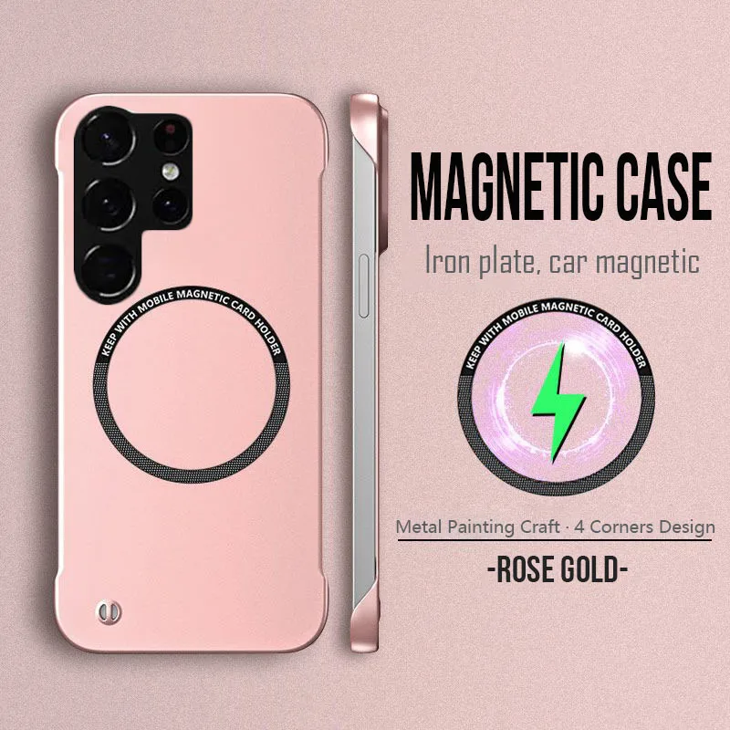 Magnetische Metall-Lackierung Dünne Rahmenlose Handyhülle für Samsung S20 S21 S22 S23 S24 S25 Edge FE S26 Ultra Plus Kabellose Ladeabdeckung