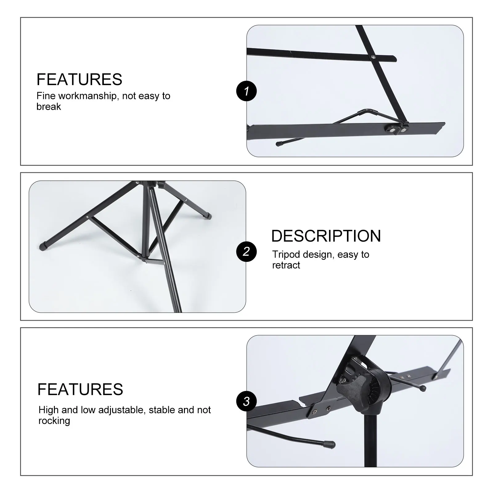 

Folding Music Score Adjustable Book Reading Rack Universal Guitar Stand Sheet Music Holder Tripod Portable Reading Stand For