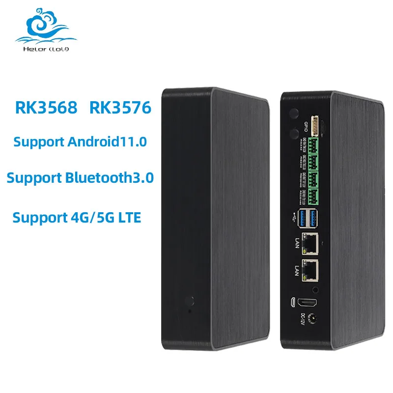Helorpc 1LAN/2LAN Mini PC with Rockchip RK3568 Processor ARM G52 2EE GPU Support Android11.0 WiFi BT3.0 4G/5G LTE Computer