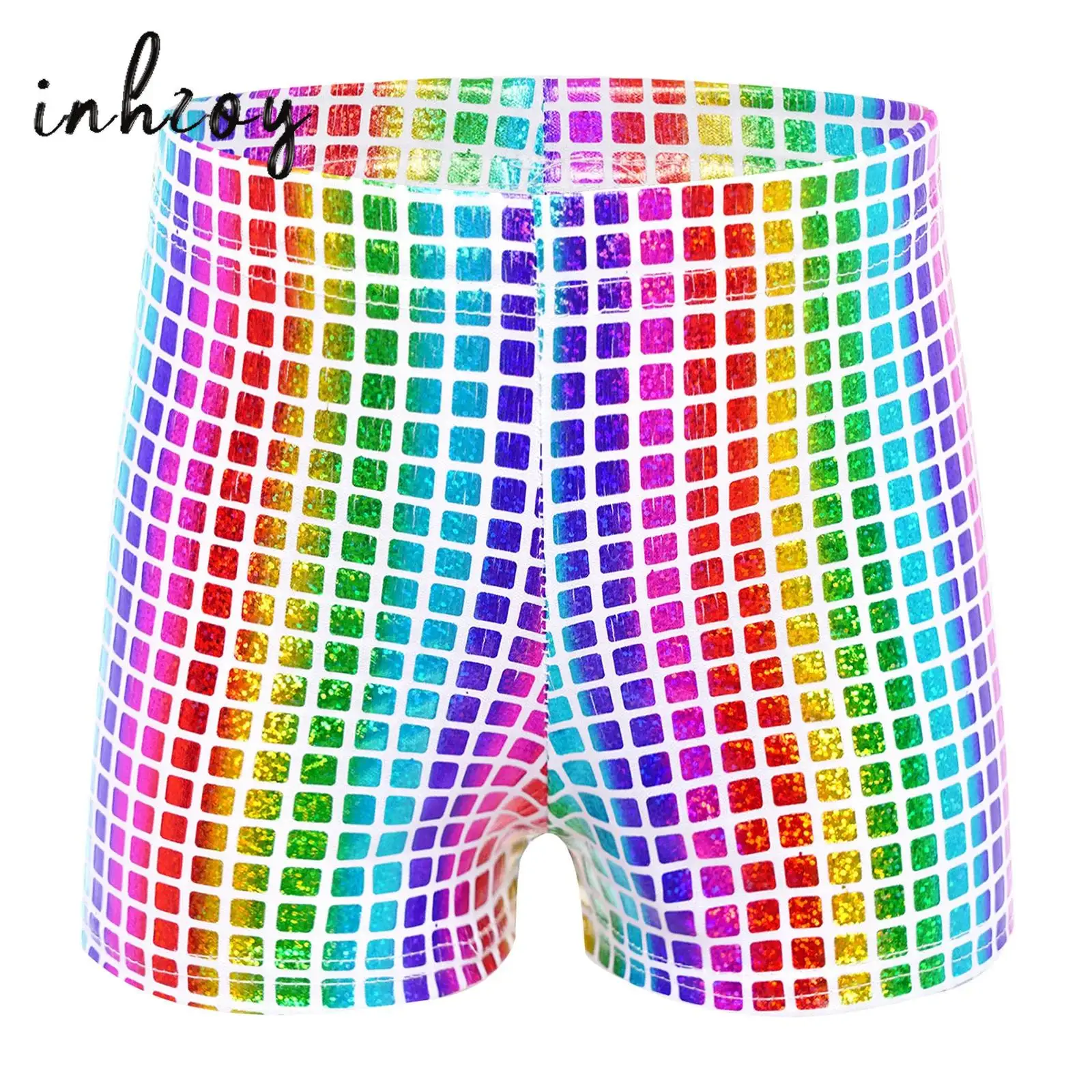 

Kids Girls Boxer Shorts Jazz Disco Ballet Dance Pants Metallic Plaid Elastic Waistband Shorts Stage Show Performance Costume