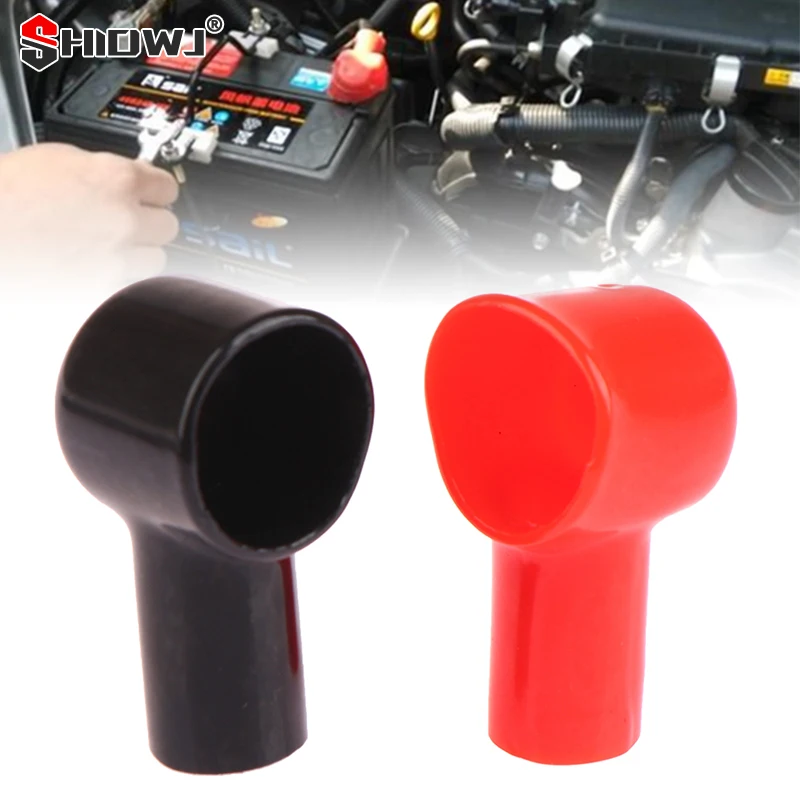 

2Pcs Car Battery Insulating Cover Red Black Terminal Boot Round Rubber PVC Cable Lug Protector Cover Lug Caps Auto Accessories