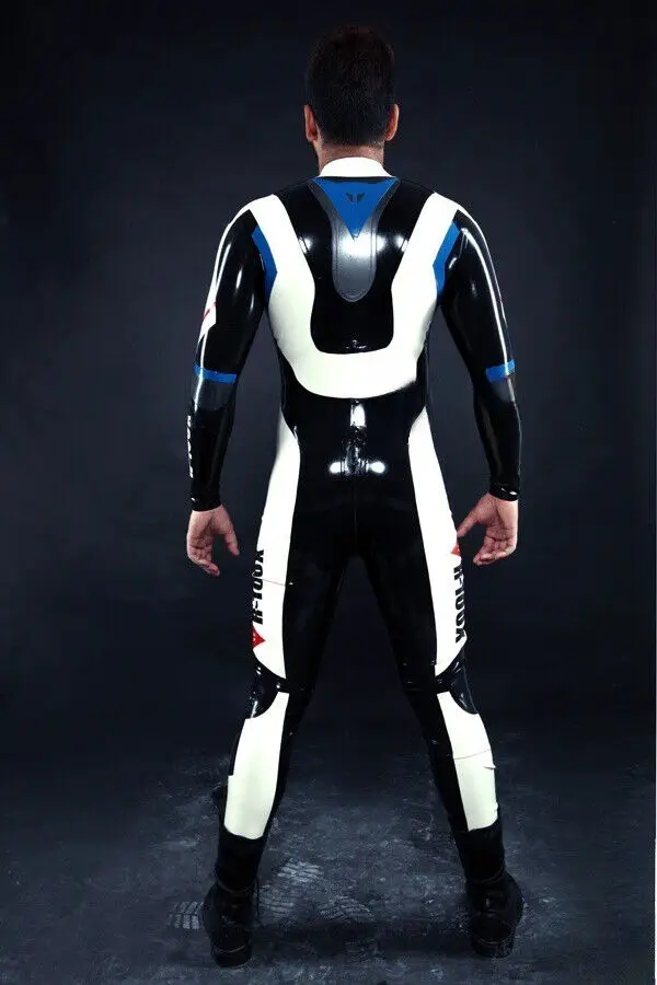 Latex Rubber Gummi Schwarz Racing Catsuit Sport Bodysuit Zentai 0.4mm S-XXL Masquerade ball