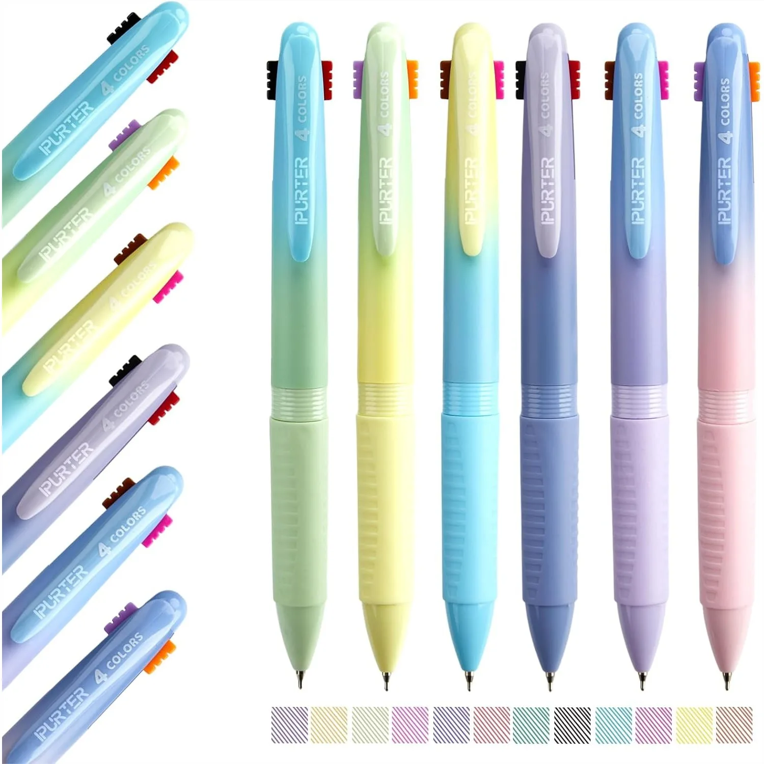 

6 Pack 4-in-1 Multicolor Ballpoint Pens, 0.7mm Fine Point, 12 Assorted Ink Colors, Smooth Writing for Students, Journaling