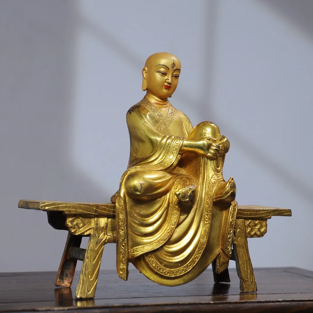 9Old Bronze Gilded Painted Face Northern Wei Buddha Amitabha Bench Buddha Worship Hall Town house