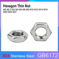 GB6172 A2-035 304 Stainless Steel Hexagon Thin Nut Flat Hex Jam Nuts M2 M2.5 M3 M4 M5 M6 M8 M10 M12 M14 M16 M20 M24 M27