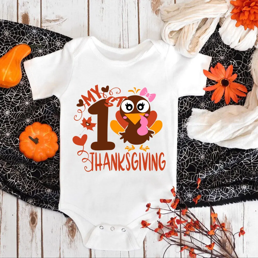 My 1st Thanksgiving Baby Bodysuit Turkey Shirt Romper Boys Girls First Thanksgiving Rompers Outfits Infant Fall Holiday Jumpsuit