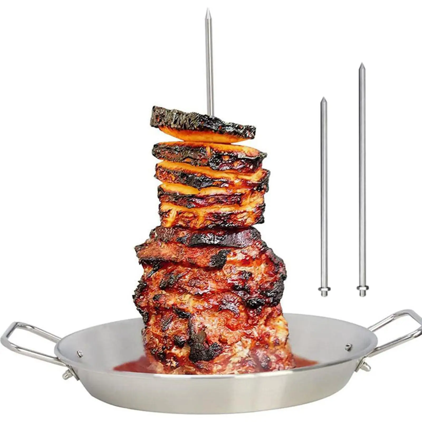 

Vertical Skewer Grilling BBQ Rack Heavy Duty Roasting Drip Pan Chicken Roasting Pan Beer Can Chicken Roaster Holder for Oven BBQ