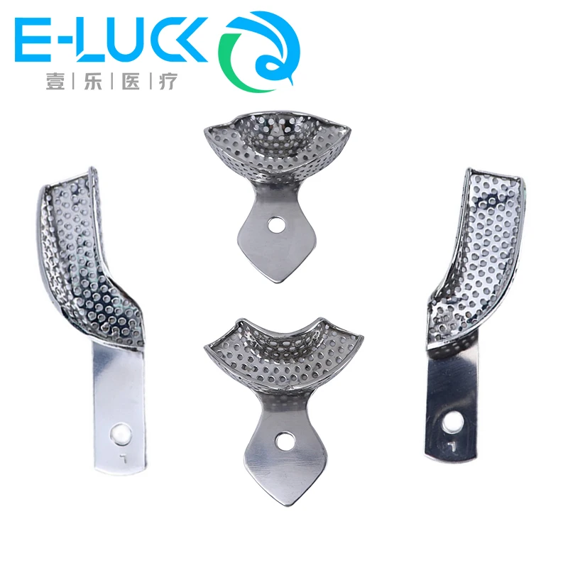 2pcs/set Dental Impression Trays Teeth Holder Stainless Steel Upper Lower Denture Instrument Dentist Tools